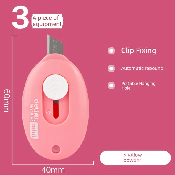 Mini Sanat Bıçağı - Açık Pembe - 6cm Sap - 1cm Bıçak - 3 Adet