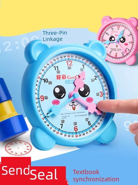 Çocuklar için Öğrenme Saati Modeli - 2 Parça Öğrenme Araçları Seti (Saat + Hareketli Açı) Pembe - 2