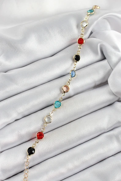 Pirinç Asorti Model Gold Renk Zirkon Taşlı Kadın Bileklik - TJ-BB7039 - Resim 2