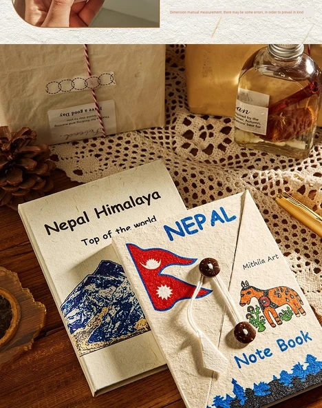 Nepal El Yapımı DIY Defter Malzeme Paketi - Orta Boy Kalın 30 - Beyaz Çiçekler ve Bitkiler Tarzı Rastgele (12*15cm) - 9