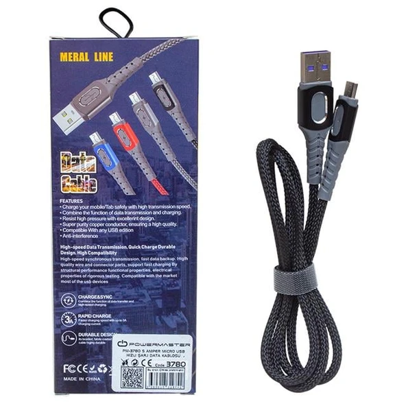 Powermaster PM-3780 Örgülü 5 Amper Micro Usb Hızlı Şarj Data Kablosu - 2