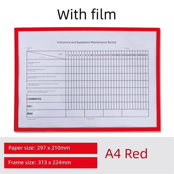 A4 Manyetik Dosya Klasörü - Kırmızı Film + Arka Mıknatıs