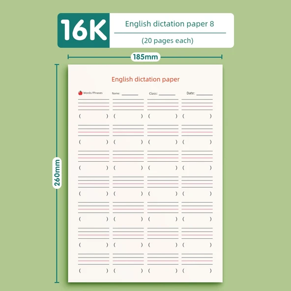 İngilizce Dikte Kağıdı - 8 Paket (160 Sayfa)