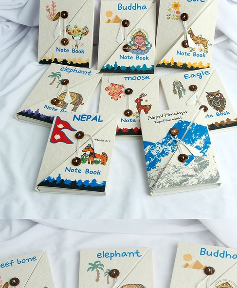Nepal El Yapımı Retro DIY Defter - Pony + Yağlı Boya Kalemi Seti - 12