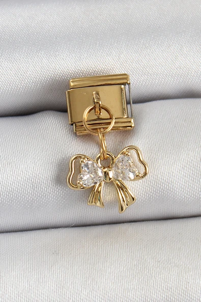 316L Çelik Sallantılı Zirkon Taşlı Fiyonk Model Gold Renk Nomination Charm - TJ-BC1424