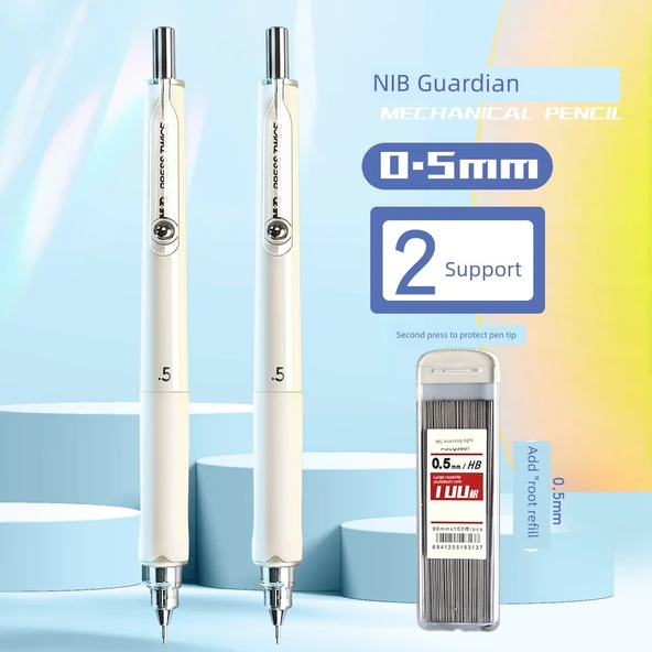Mekanik Kalem Seti - Süt Beyaz - 0.5mm - 2 Adet 1 Kutu 100 Yedek Uçlu