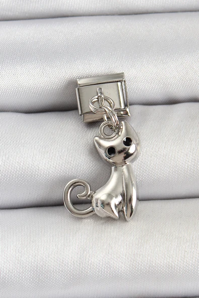 316L Çelik Renk Kedi Model Nomination Charm - TJ-BC1494