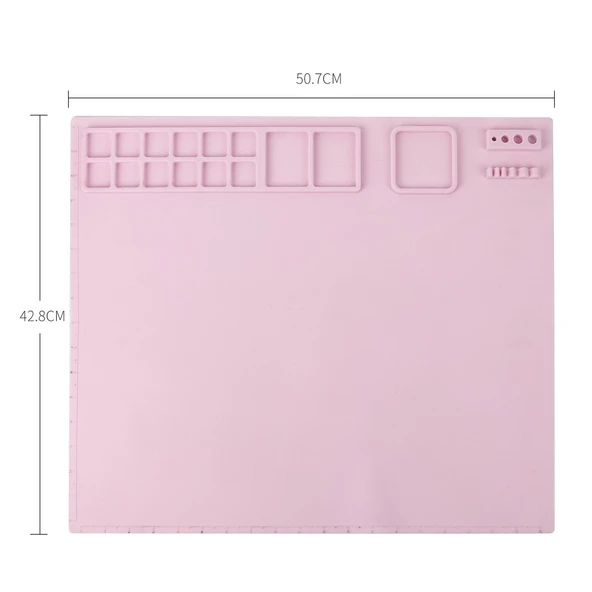 Silikon Sanat Boyama Matı - 40.5*36cm - Yeşil - Sabit Cup Seti - 11