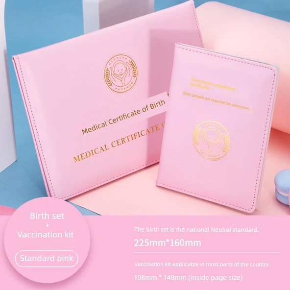 Pembe 2 Parça Set - Doğum Belgesi + Aşılama