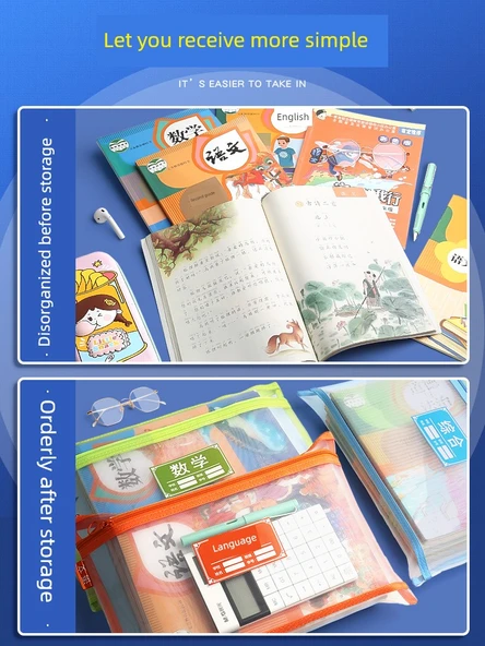 İlk Sınıf Ders Kitabı Dosya Çantası - Çift Katman - 6 Paket (Dil + Sayı + İngilizce + 3 Paket) - 6