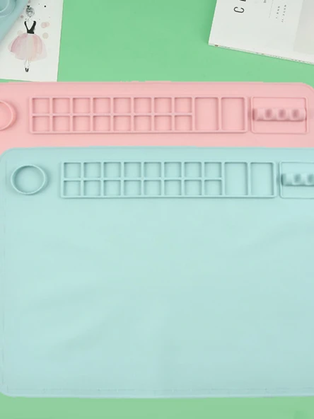 Silikon Sanat Boyama Matı - 40*50cm - Pembe - Kare Desenli - 5