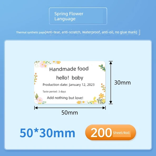 Düğün Stickerları - [Bahar Günü] Bahar Günü Çiçek Dili 50*30mm - 200 Yaprak
