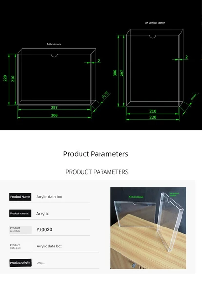 A4 Akrilik Duvara Monte Dosya Saklama Kutusu - Yatay (4cm iç) - Resim 6