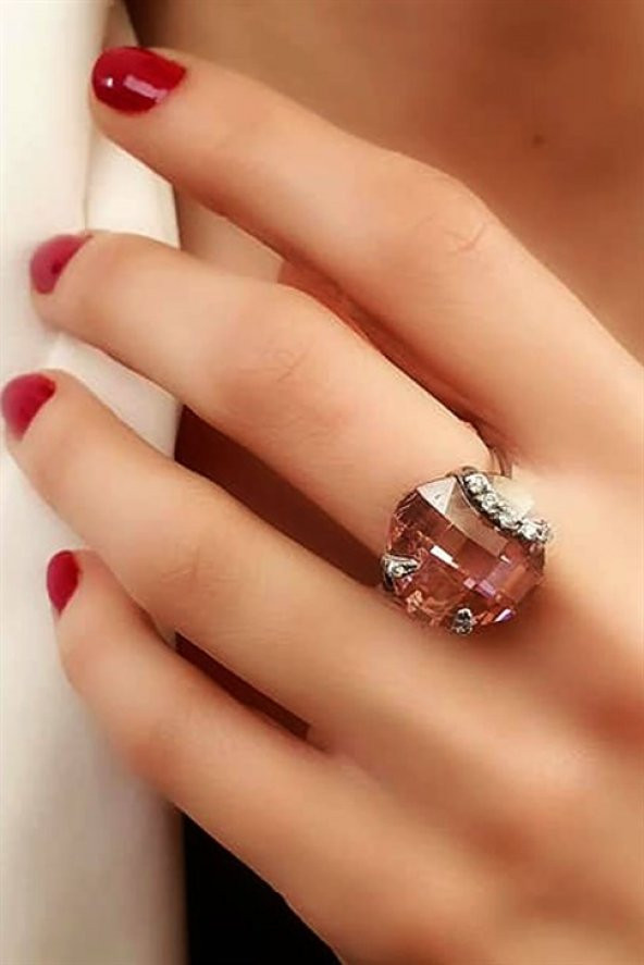 Pembe Zirkon Taşlı Gümüş Yüzük ürün görseli