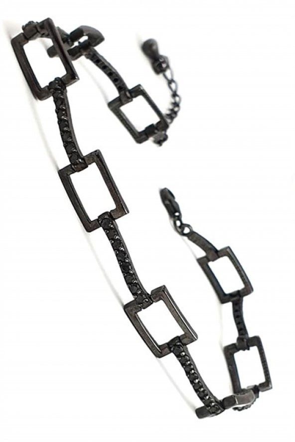 İtalyan Tasarımı 925 Ayar Gümüş Siyah Rodajlı Oniks Taşlı Bileklik ürün görseli