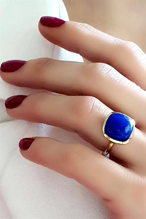 Lapis Taşlı Gümüş Tasarım Altın Kaplama Yüzük ürün görseli