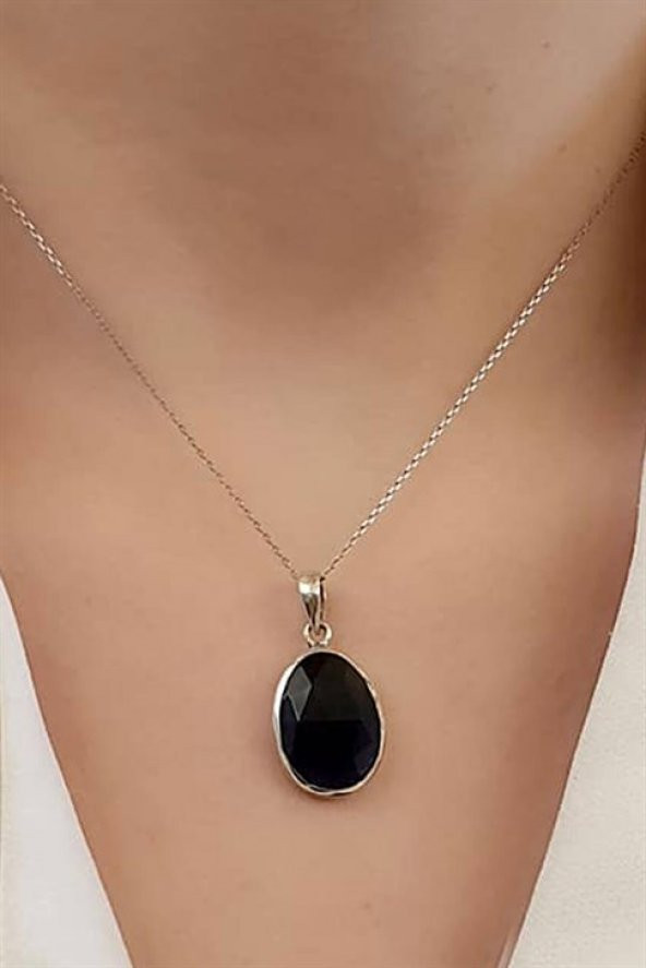 Lacivert Faset Kesim Labrodorite Taşlı 925 Ayar Gümüş Kolye