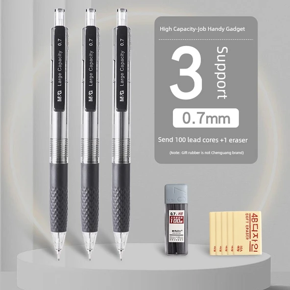 Kurşun Kalem Ucu Yedekleri - 0.7mm - B Sertlik - 3 Paket +100 Chenguang Kurşun Çekirdek + 5 Silgi