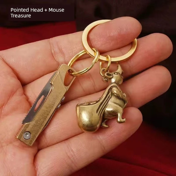 Titanyum Alaşım Mini Katlanabilir Mektup Açacağı - Pirinç Uçlu + Fare Hazine