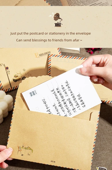 Retro Hava Postası Kraft Kağıt Zarf Seti - 2 Paket/16 A5 Gül Mektup Kağıdı - 6