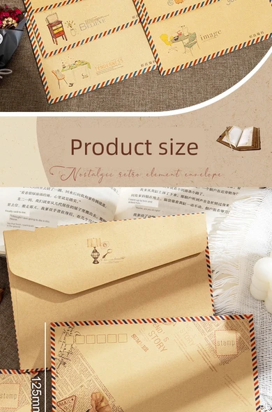 Retro Hava Postası Kraft Kağıt Zarf Seti - 3 Paket/24 A5 Beyaz Zarf - 9