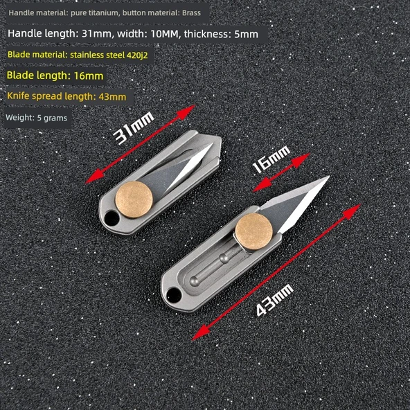 Titanyum Alaşım Mini Katlanabilir Mektup Açacağı - Pirinç Uçlu + Altın Balık - 12