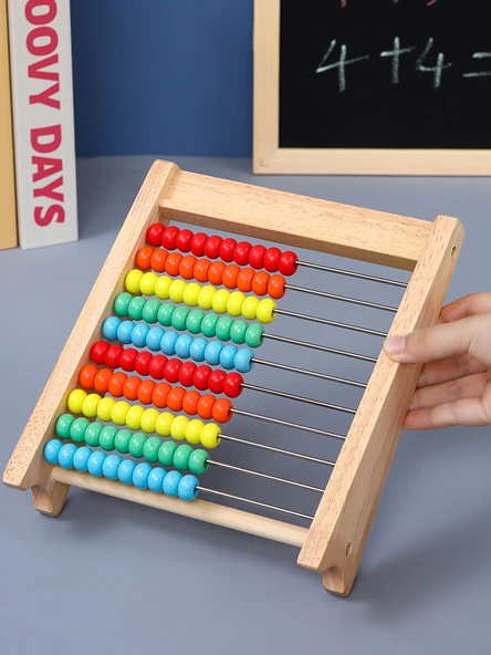 Erken Eğitim Abaküsü - 4 set 10 dişli aritmetik raf + 100 kare çubuk (kutulu) + saat modeli + formül tablosu - 6
