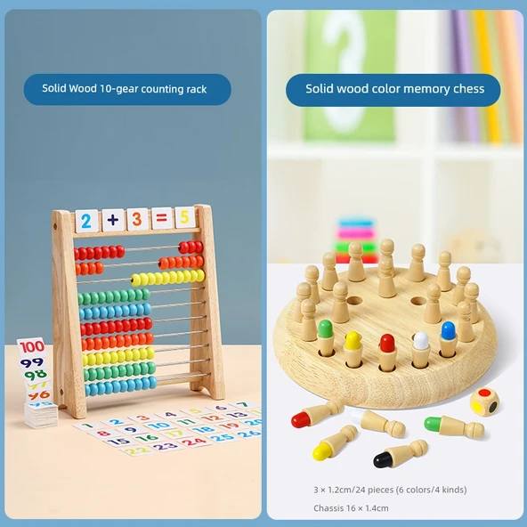 Erken Eğitim Abaküsü - 2 set 10 dişli aritmetik raf + renk hafızası satrancı