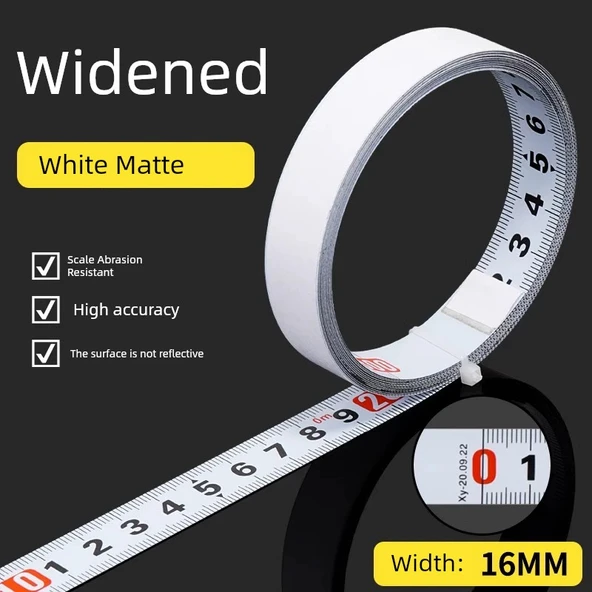 Yapışkan Mezura Cetveli - Beyaz Aşınmaya Dayanıklı Porselen 16mm - Ters 1 Metre - 1