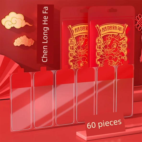 Lunar Yeni Yıl İkili Sticker - Ejderha 1 Paket 60 Parça - 18x50mm