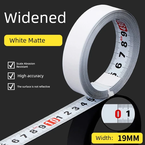 Yapışkan Mezura Cetveli - Beyaz Aşınmaya Dayanıklı Porselen 19mm - İleri 2 Metre