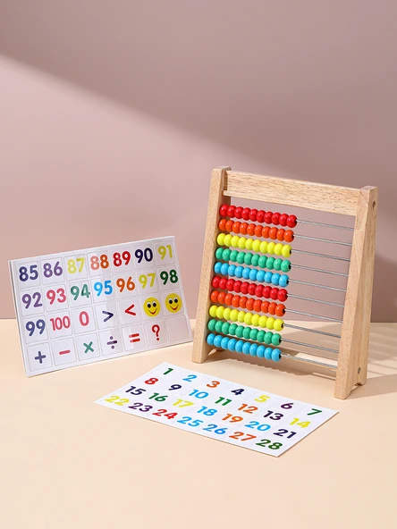 Erken Eğitim Abaküsü - 3 set 10 dişli aritmetik raf + 100 kare çubuk (kutulu) + formül tablosu - 4
