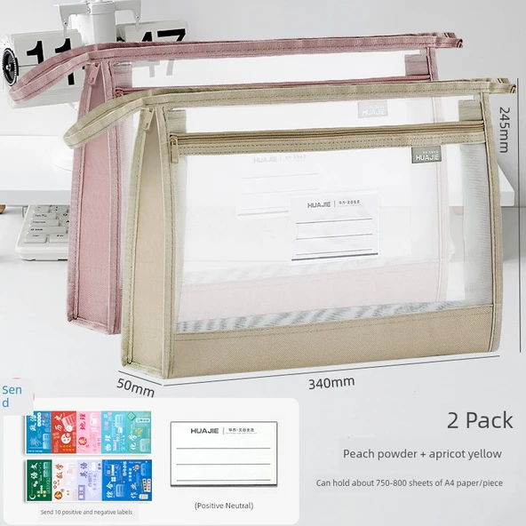 İlkokul Öğrenci Konu Sıralama Çantası - 2 Paket - Şeftali Pudrası + Kayısı Sarısı