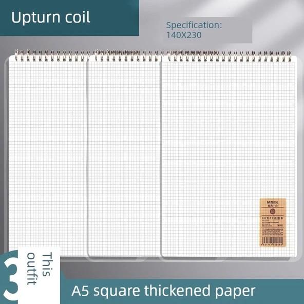 Dikey Spiral Defter - A5 Kareli - 3 Paket