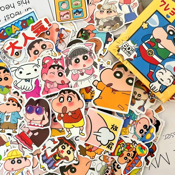 Sevimli Karikatür Defter Stickerları - Kutulu [63 Crayon Sticker] Su Geçirmez