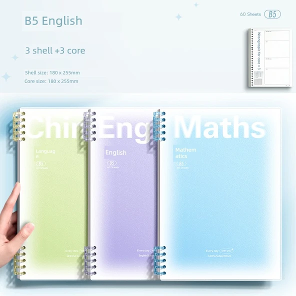 B5 Gevşek Yaprak Spiral Defter - İngilizce/3 Kapağı + 3 Yanlış Yedek Kâğıt (kalın 120 sayfa)