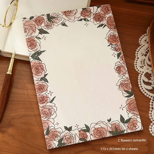 Romantik Gül İllüstrasyonlu Yazım Defteri - Romantik Çiçekler