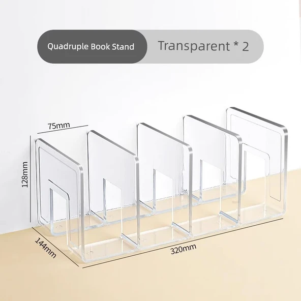 Şeffaf Akrilik Kitap Tutucu - Dört Sütun Şeffaf Kitaplar Model 2