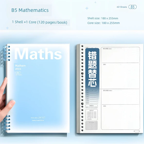 B5 Gevşek Yaprak Spiral Defter - Matematik/1 Paket (kalın 120 sayfa)
