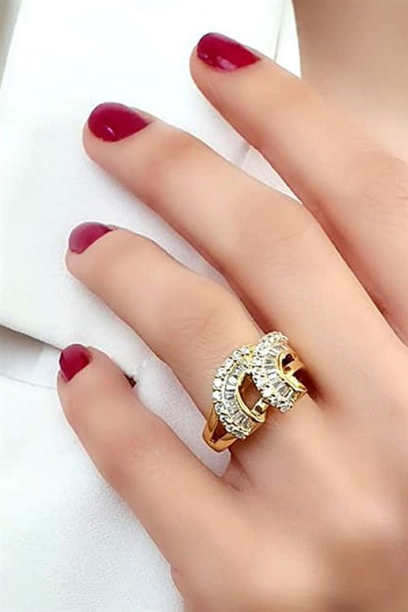 Baget Taşlı İtalyan Tasarımı Gümüş Üzerine Altın Kaplama Modern Yüzük ürün görseli