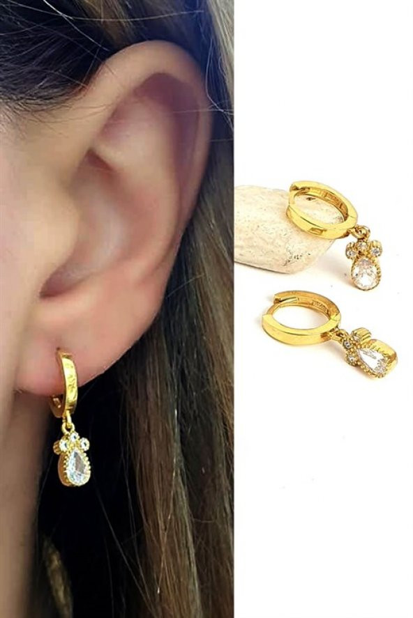 Zirkon Taşlı 925Ayar Gümüş Üzerine Altın Kaplama Minimal Küpe ürün görseli