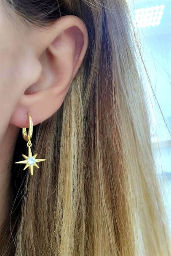 Kutup Yıldızı Figürlü Gümüş Üzerine Altın Kaplama Trend Küpe ürün görseli