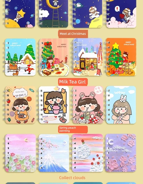 A7 Mini Taşınabilir Not Defteri - 4 Adet Bahar Şeftali Tablosu - 10