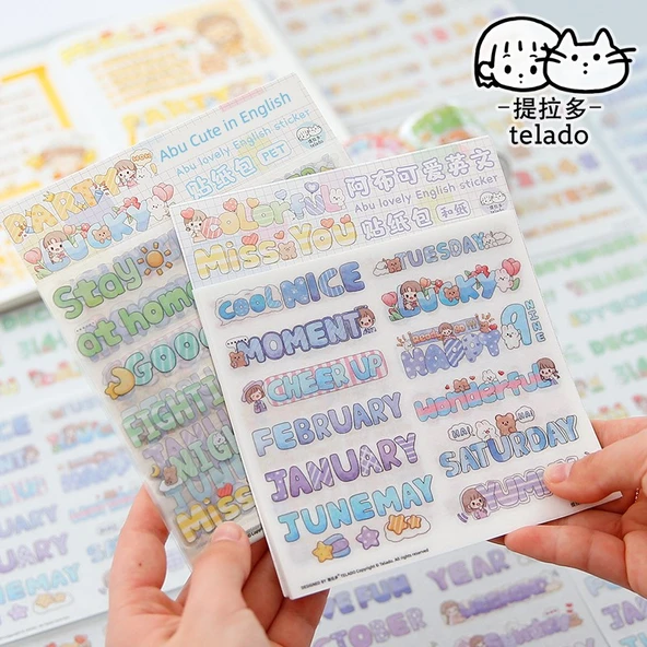 İngiliz Alfabesi Sevimli Günlük Çıkartmaları - Kağıt + PET/Abu İngilizce - 2 Paket - Resim 3