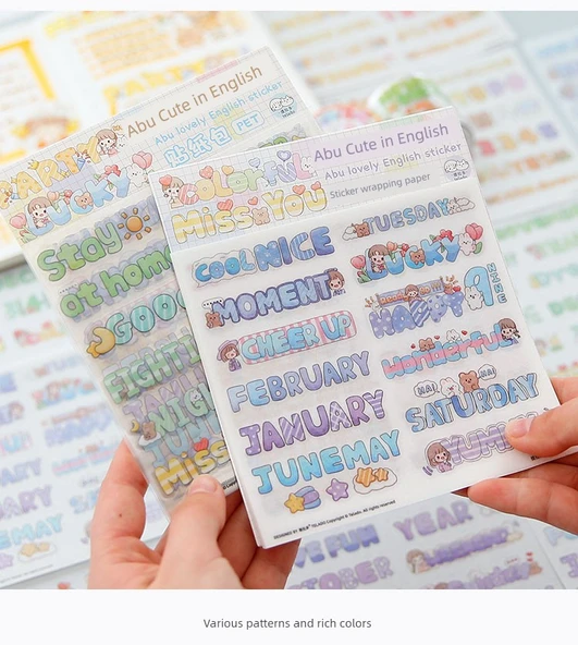 İngiliz Alfabesi Sevimli Günlük Çıkartmaları - Kağıt + PET/Abu İngilizce - 2 Paket - Resim 11