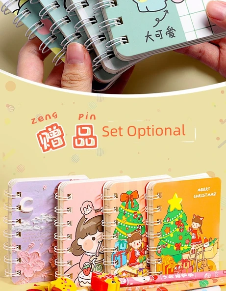 A7 Mini Taşınabilir Not Defteri - 4 Adet Bahar Şeftali Tablosu - 7