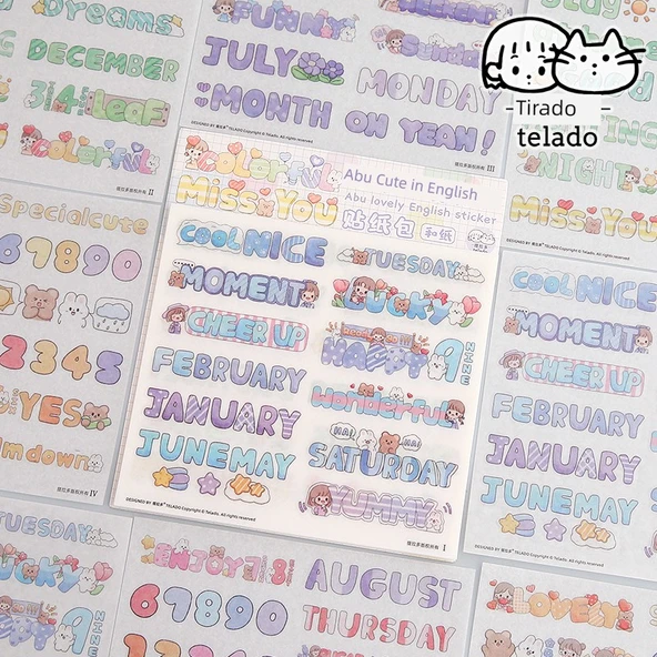 İngiliz Alfabesi Sevimli Günlük Çıkartmaları - Kağıt + PET/Abu İngilizce - 2 Paket - Resim 4