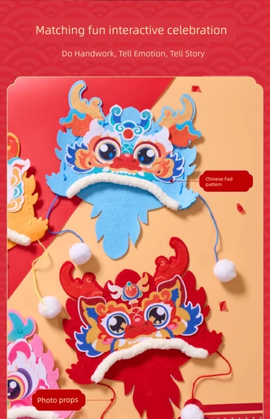 DIY Aslan Dansı Şapkası Malzeme Kiti - Kalın Malzeme - 1 Paket - 8
