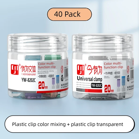 İz Bırakmayan Klipsli Dosya - 40 Paket Plastik Renkli Karışım + Plastik Şeffaf