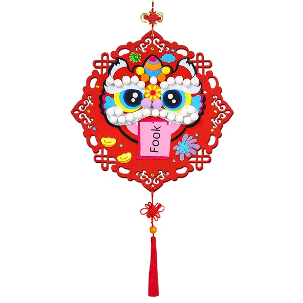 Yeni Yıl El Yapımı Fu Karakteri Çıkartmaları - Geliştirilmiş Malzeme - Koku Yok - 2 Set - Aslan Dansı DIY Malzeme Paketi - Yapıştırıcı + Kanca - 4